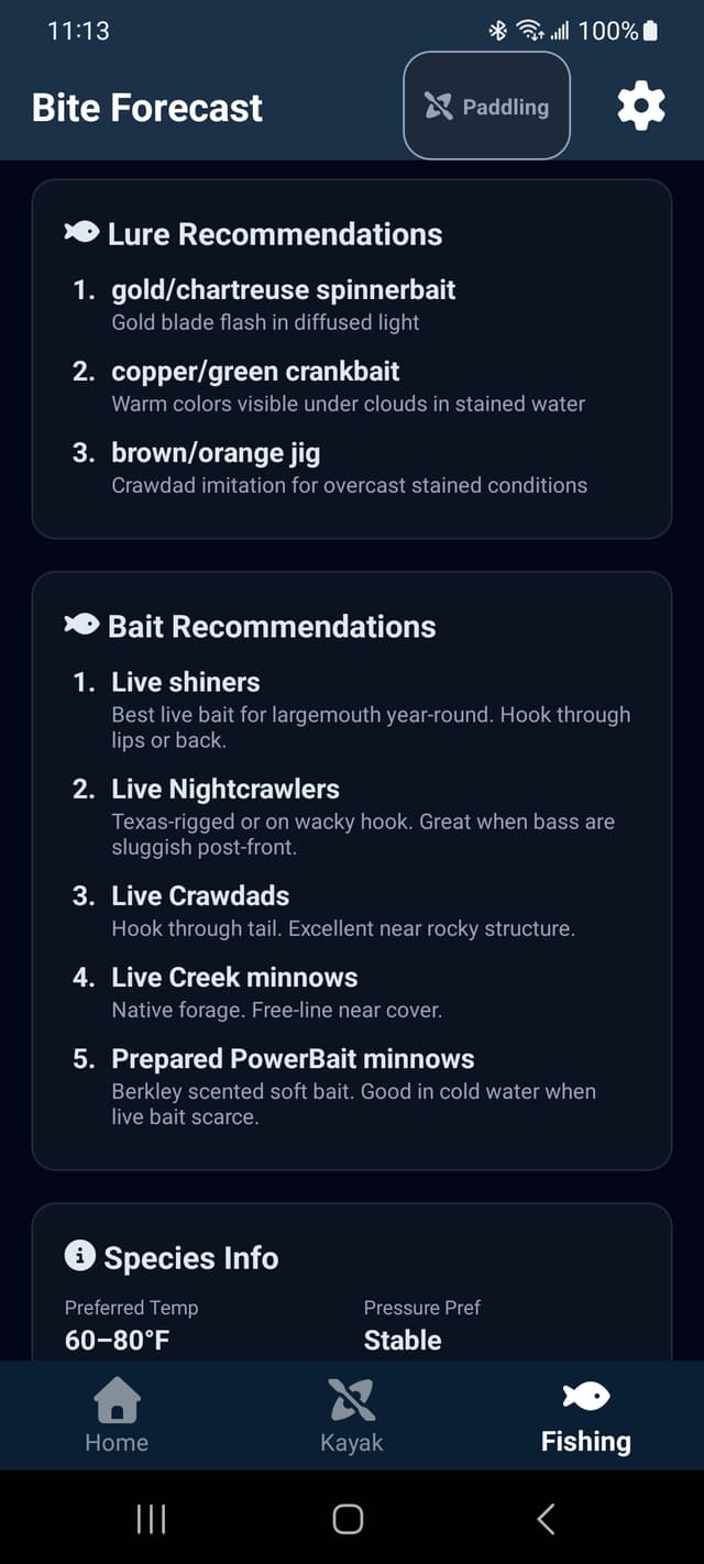 KayakSafe lure and bait recommendations